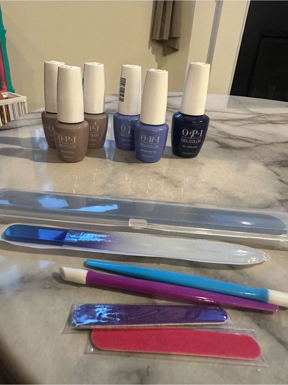 OPI Gel Color Nail Polish Set with Nail Files - Blue & Taupe & dark blue